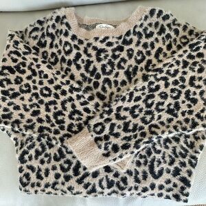 Animal Print Fuzzy Cropped Sweater